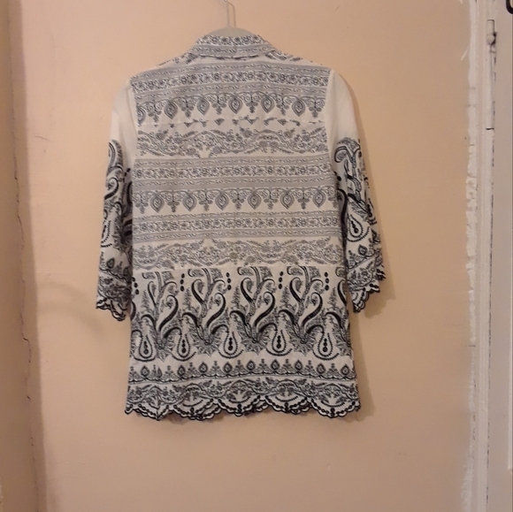 Chico's women's black-white tapestry design embroidery button down shirt… - Picture 7 of 13